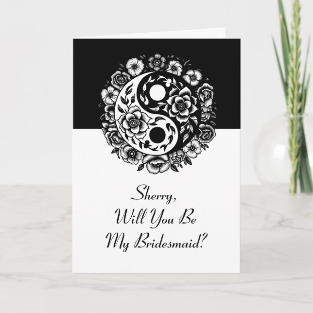 Floral Yin Yang Bridesmaid Vorschlag Dankeskarte (Vorderseite)