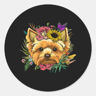 Floral Yorkshire Terrier Botanische Pflanze Blume  Runder Aufkleber