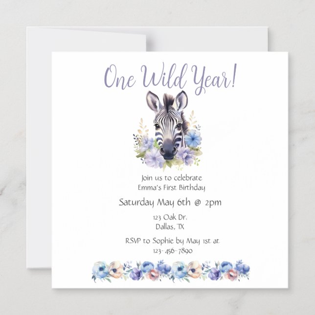 Floral Zebra Birthday Magneteinladung (Vorderseite)