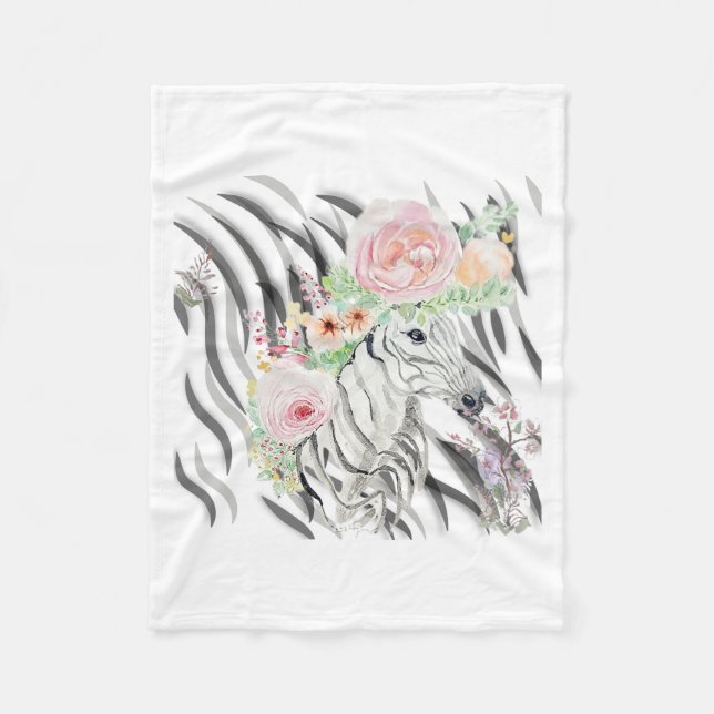 Floral Zebra Crown Print Fleece Baby Blanket (Vorderseite)