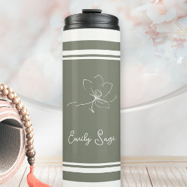 Floral Zen Athletic Stripes Ivory Sage Green Thermosbecher