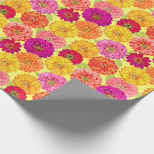 Floral Zinnia Gelb, Rosa, Orange Botanisch Geschenkpapier