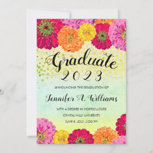 Floral Zinnia Watercolor Bright 2023 Graduate Ankündigung
