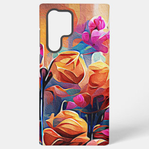 Florale abstrakte Kunst Orange Rot Blaue Blumen Samsung Galaxy Hülle