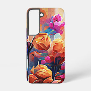 Florale abstrakte Kunst Orange Rot Blaue Blumen Samsung Galaxy Hülle