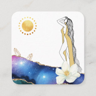 *~* Florale Achat-Kristalle Kosmisches Gold Göttin Quadratische Visitenkarte