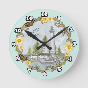 Florale Alabama Leuchtturm-Uhr Runde Wanduhr
