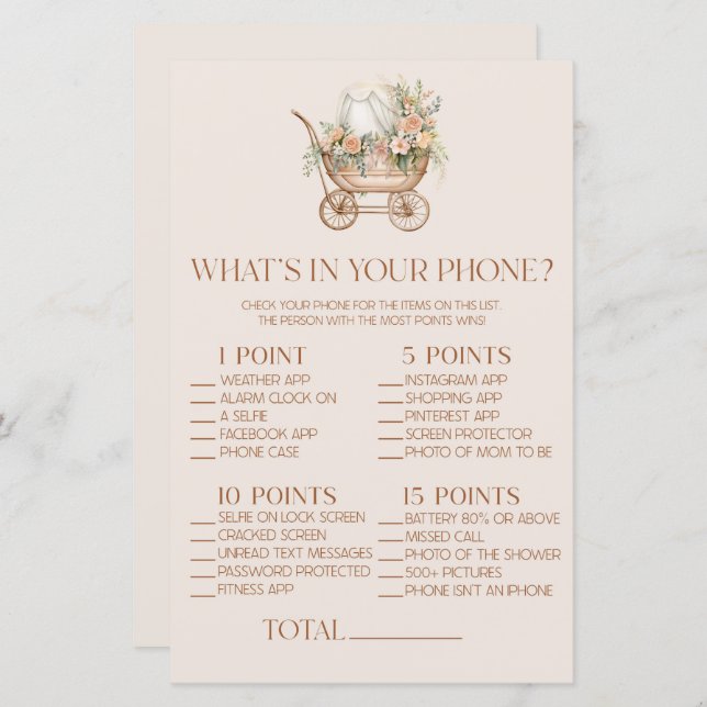 Florale Beförderung im Handy Baby Duschspiel (Vorne/Hinten)