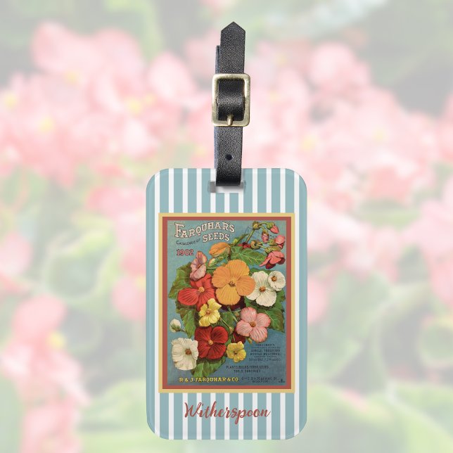 Florale Begonien Rosa 1902 Samenpackung Blaue Stre Gepäckanhänger (Von Creator hochgeladen)