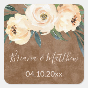 Florale Beige-Rosa-Hochzeitsgunstbeweise Quadratischer Aufkleber