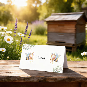 Florale Bienenstöcke und kleine Biene Baby Shower Platzkarte