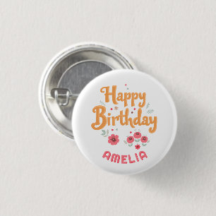 Florale Blumen Alles Gute zum Geburtstag Handlette Button