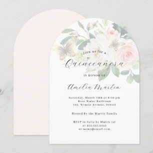 Florale Blush Moderne Arch Quinceanera Einladung