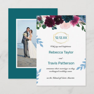 Florale Blüten Teal Vert - 3x5 Hochzeitsankündigun Einladung