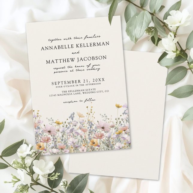 Florale Boho Beige Wildflower Hochzeit Einladung (Floral Boho Beige Wildflower Wedding Invitation)