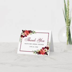 Florale Boho-Burgunder-Brautabschied-Dankeskarte Dankeskarte