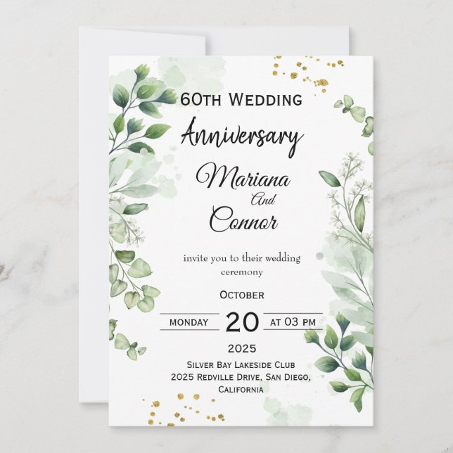 Florale Boho-Grün-Hochzeit-Jubiläum  Einladung (Vorderseite)