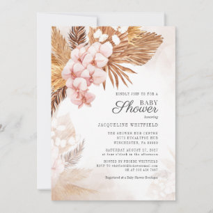 Florale Boho-Pampasgras-Baby-Shower-Terrakotta Einladung