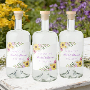 Florale Boho-Sonnenblumen-Brautjungfernparty Alkoholflaschenetikett