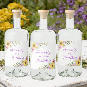 Florale Boho-Sonnenblumen-Hochzeitsdusche Alkoholflaschenetikett