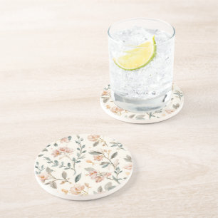 Florale Botanische Aquarellblätter Beige Gemalt Getränkeuntersetzer