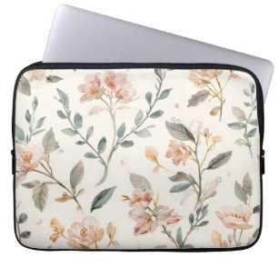 Florale Botanische Aquarellblätter Beige Gemalt Laptopschutzhülle