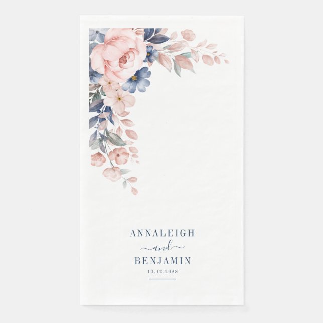 Florale botanische blaue Grünpflanzen-Hochzeit Serviette (Vorderseite)