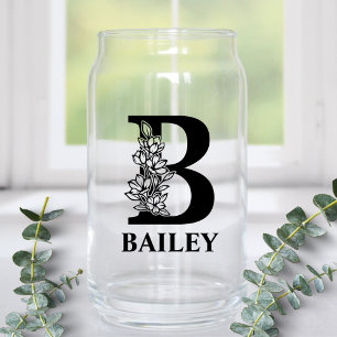 Florale Buchstaben B Monogramm und Personalisierte Dosenglas