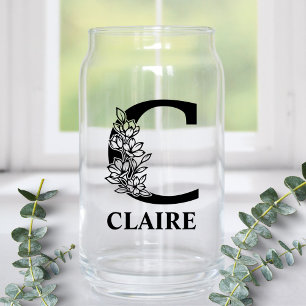 Florale Buchstaben C Monogramm und Personalisierte Dosenglas