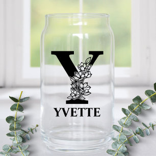 Florale Buchstaben Y Monogramm und Personalisierte Dosenglas