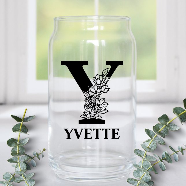 Florale Buchstaben Y Monogramm und Personalisierte Dosenglas (Von Creator hochgeladen)