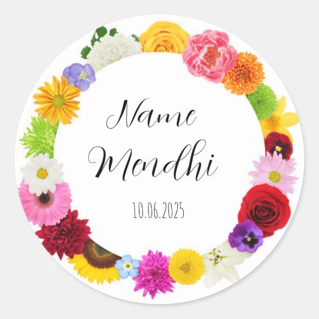 florale bunte Mendhi Gunst Sticker (Vorderseite)