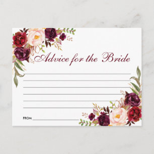 Florale Burgunder Brautparty Beratungskarte B Postkarte