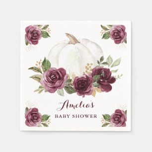 Florale Burgunder-Kürbis-Herbst-Baby-Party Serviette