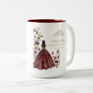 Florale Butterfly-Burgunder-Gold-Tiara Quinceañera Zweifarbige Tasse