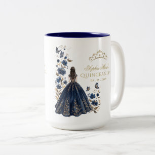 Florale Butterfly Navy Gold Tiara Quinceañera Zweifarbige Tasse