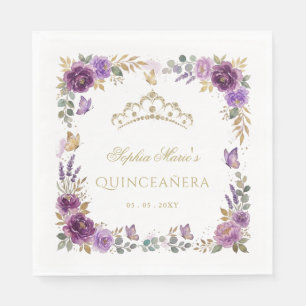Florale Butterfly Purple Gold Tiara Quinceañera Serviette