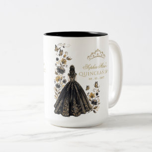 Florale Butterfly Schwarze Gold Tiara Quinceañera Zweifarbige Tasse