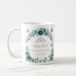 Florale Butterfly Türkis Gold Tiara Quinceañera Kaffeetasse