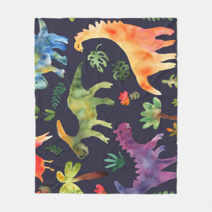Florale Dinosaurier: Wasserfarben-Stoffdesign Fleecedecke