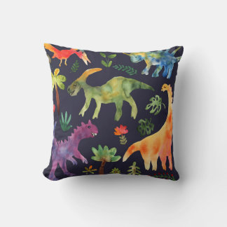 Florale Dinosaurier: Wasserfarben-Stoffdesign Kissen