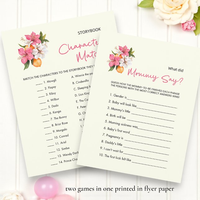 Florale doppelseitige Baby Shower Spiele Flyer (Von Creator hochgeladen)
