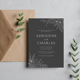 Florale Einfachheit 1 Anthrazitgraue Minimal-Hochz Einladung