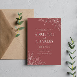 Florale Einfachheit 1 Marsala Minimale Hochzeit Einladung