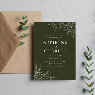 Florale Einfachheit 1 Olivgrüne Minimal-Hochzeit Einladung
