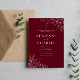 Florale Einfachheit 1 Rosenholz Minimale Hochzeit Einladung
