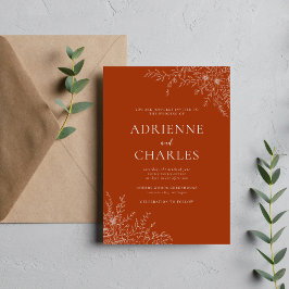 Florale Einfachheit 1 Rostorange Minimale Hochzeit Einladung