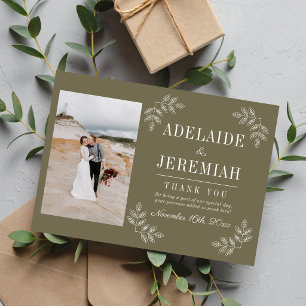 Florale Einfachheit 2 Thymian Grün Hochzeit Dankeskarte