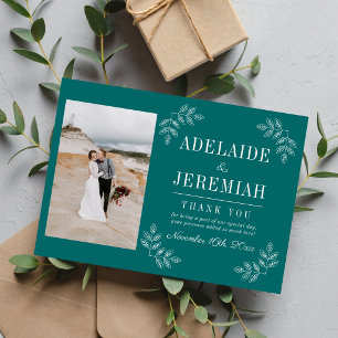 Florale Einfachheit 2 Türkise Hochzeit Dankeskarte