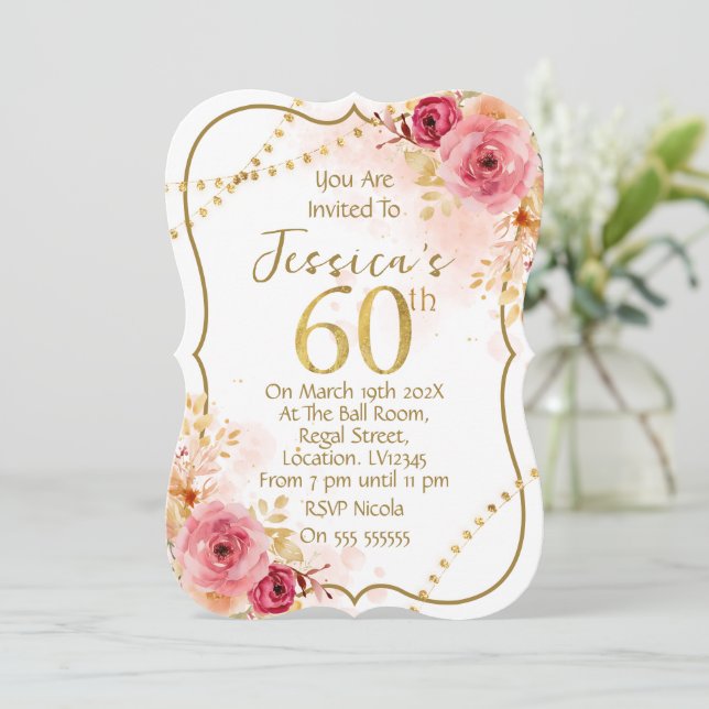 Florale Einladung zum 60. Geburtstag (Stehend Vorderseite)